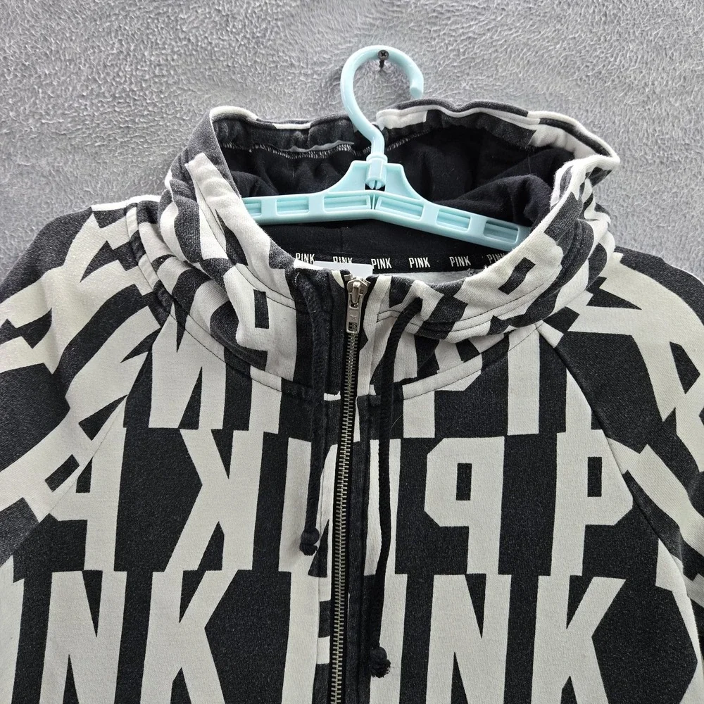 Victoria's Secret PINK‎ Women Hoodie S Black Graphic Print Logo Zipper